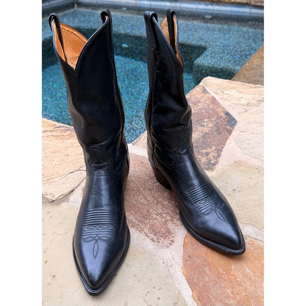 Tony Lama Black Leather Cowboy Boots Mens 10D Pointed Toe Western USA
